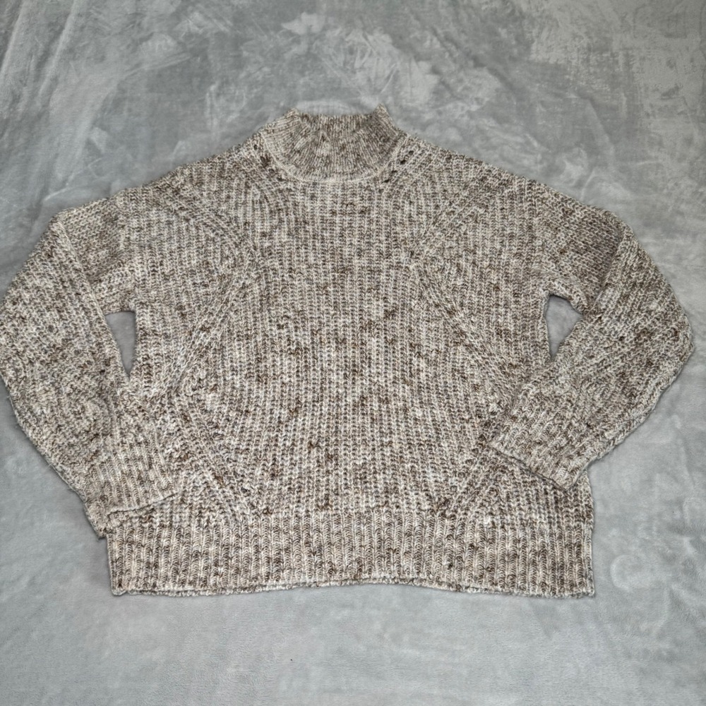 Calvin Klein Women's Size Medium Marled‎ Mock Neck Chunky Knit Sweater Beige EUC